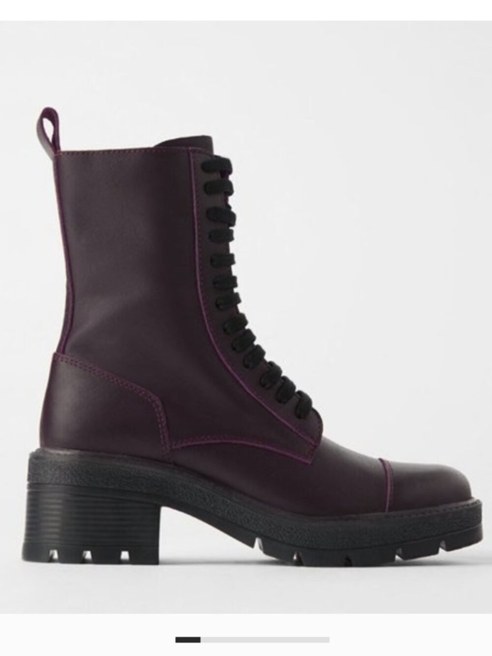 ZARA LACE UP MOTO NEW COMBAT BOOTS LEATHER 90's UTILITARIAN BURGUNDY 37 6.5
